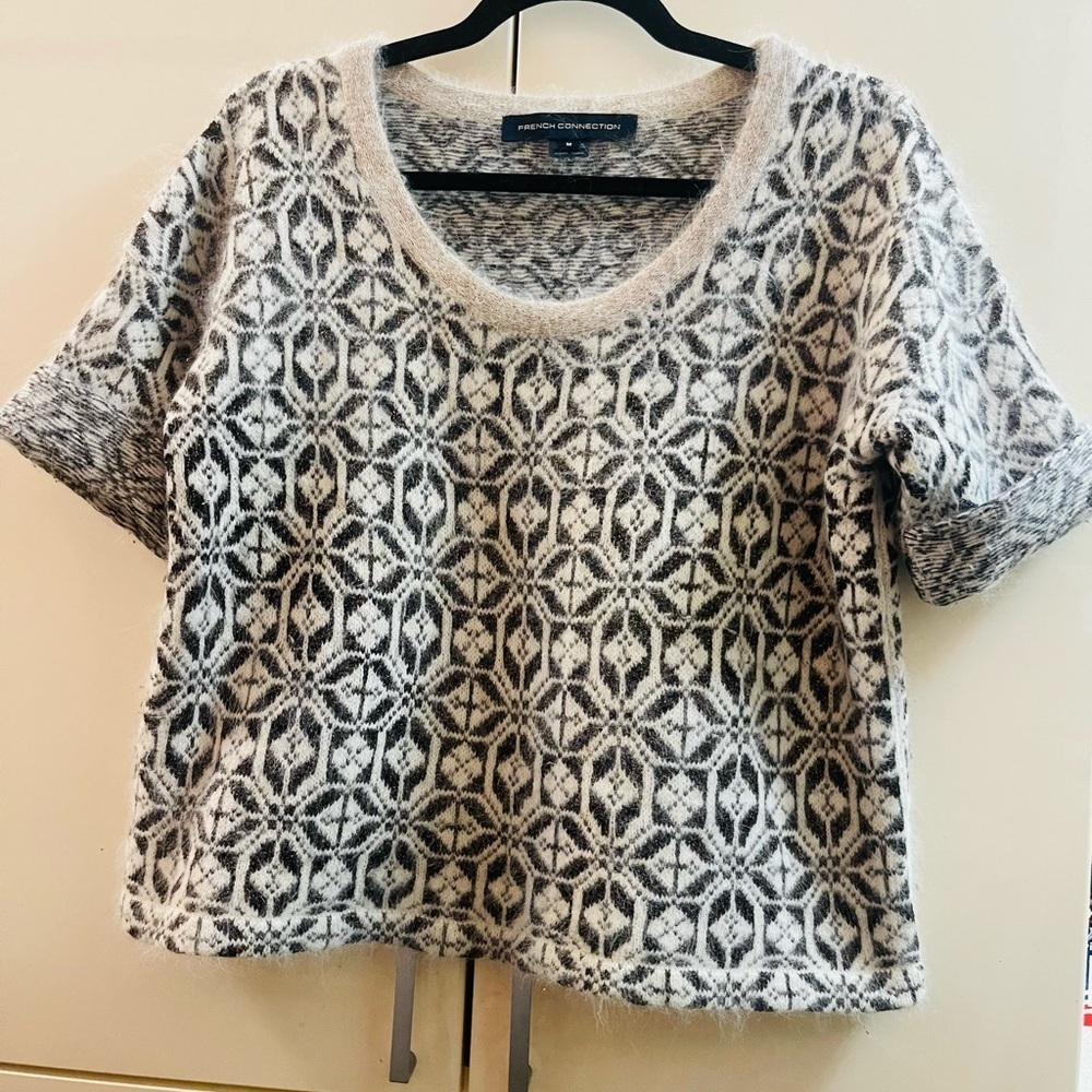 French Connection Angora Blend Knit Sweater Geometric Pattern Size M
